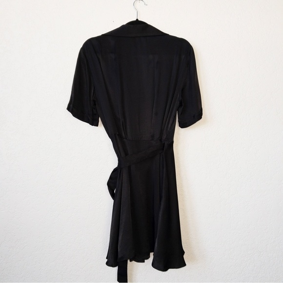 Zara Black Satin Collared Wrap Dress Size XS - Picture 8 of 8